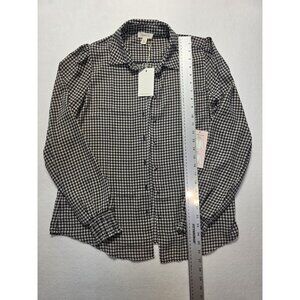 NWT Tamara H. Black & White Houndstooth Blouse Shirt Size M Medium Smocked Cuff